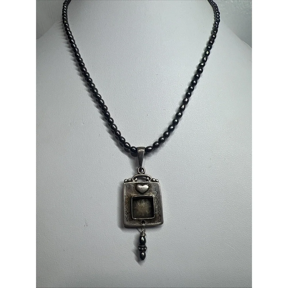925 Sterling Silver Gray Brown Pearl Photo Pendant Necklace 16.2g